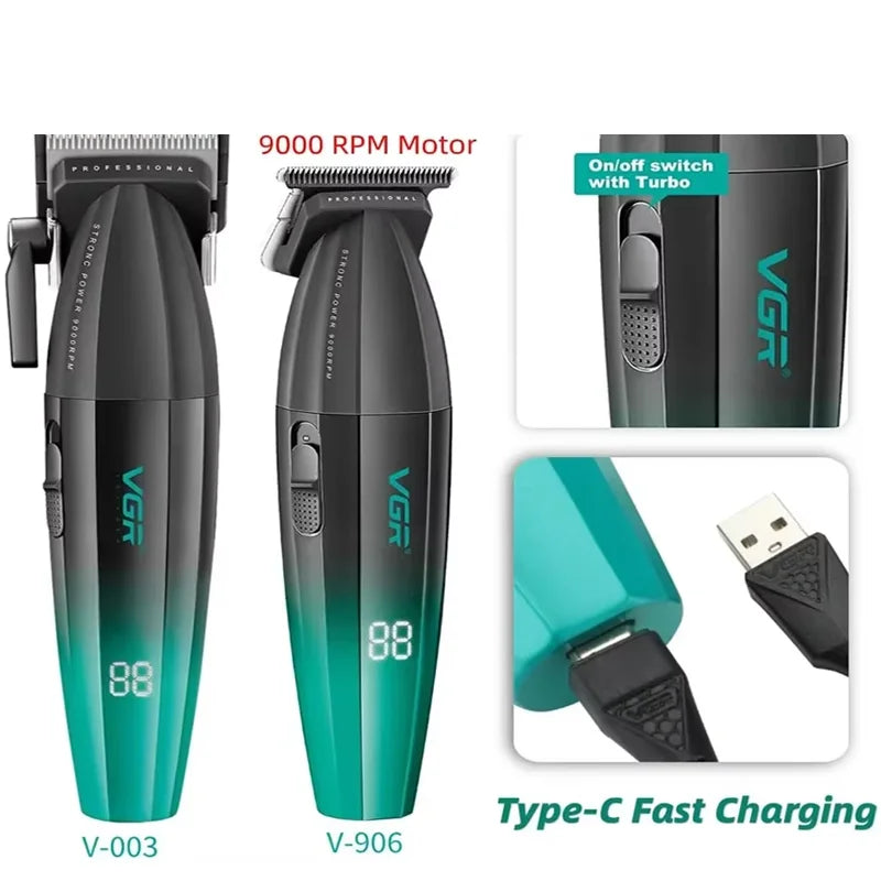 VGR Hair Clipper Cordless Hair Trimmer Professional Hair Cutting Machine Electric 9000 Rpm Haircut Clipper for Men V-003 V-906