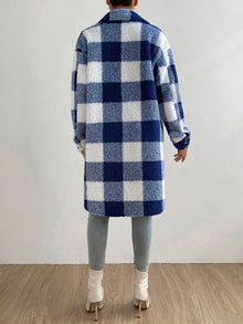 Women Long Plaid Fleece Sweatshirt Coat Autumn Winter Turn Down Collar Long Sleeve Pocket Button Loose Flurry X-Long Trench Coat