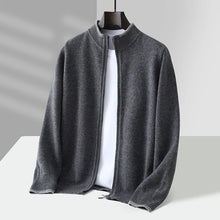 Cárdigan de punto grueso con cremallera y cuello alto para hombre, 100% lana merino, novedad de otoño e invierno, suéter tipo suéter de cachemir
