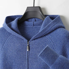 Autumn and Winter 100% Pure Cashmere Cardigan Men's Hoodie Zipper Thick Sweater Loose Plus Size Wool Knitted Sweater Coat