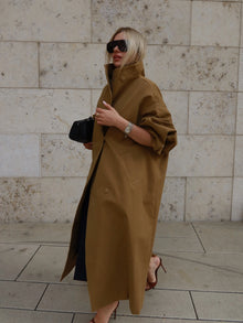 Women Stand Collar Full Sleeve Oversized Windbreaker Solid Single Breasted Lace Up Long Trench Coat Lady Autumn Casual Jacket