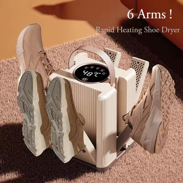 Six-Arm Foldable Electric Shoe and Boot Dryer with Timer for Shoes and Socks