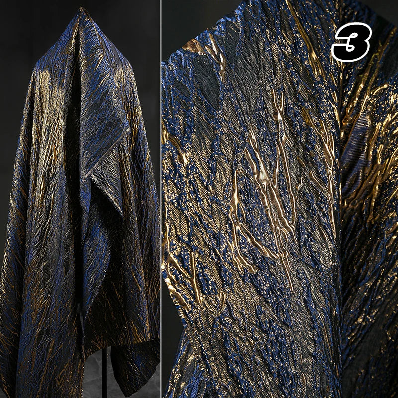 Heavy Texture Raised Vein Gold Jacquard Fabric Texture Green-Gold Plated Embossed Designer Fabric Skirt Cheongsam Dress Hanfu