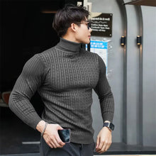 Nuevos suéteres de cuello alto para hombre, de punto a rayas, estilo urbano, abrigados, de manga larga, color sólido, estilo básico, tops casuales