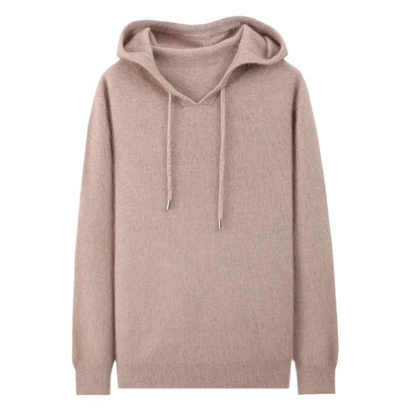 LHZSYY 100% Pure Mink Cashmere Hooded Sweater Men's Hooded Knitted Pullover Business Casual Loose Hoodie Autumn Bottoming Shirt