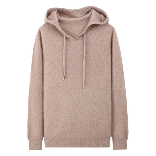 Sudadera con capucha LHZSYY de 100% cachemir de visón puro para hombre, suéter de punto con capucha, estilo casual de negocios, holgado, camisa interior de otoño
