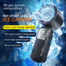 2025 New Creative Digital Display Mini Electric Fan Hanging Neck Handheld Fan Portable Turbo High-speed Folding Ice Cooling Fan
