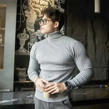 Nuevos suéteres de cuello alto para hombre, de punto a rayas, estilo urbano, abrigados, de manga larga, color sólido, estilo básico, tops casuales
