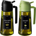 Dispensador de aceite de oliva, pulverizador 2 en 1 para cocinar (rocío y vertido), botella de aceite de vidrio verde oscuro con pegatinas, pulverizador de aceite de 470 ml/16 oz
