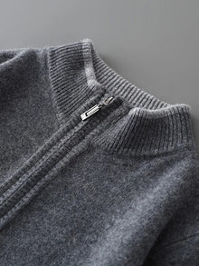 Cárdigan de punto grueso con cremallera y cuello alto para hombre, 100% lana merino, novedad de otoño e invierno, suéter tipo suéter de cachemir