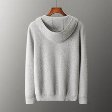 Abrigo de punto con capucha y cremallera para hombre, jersey grueso de 100% lana merina, cárdigan de manga larga para otoño e invierno, ropa de hombre