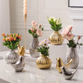XIYA FLOWER Unique Geometric Vase Modern and Minimalist Style Ceramic Craftsmanship Gold Silver Festival Home Decor