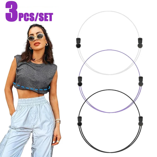 3 piezas de banda ajustable para acortar camisas, herramienta de ajuste elástica negra para suéteres, camisas, tops de verano, cinturón invisible ajustable