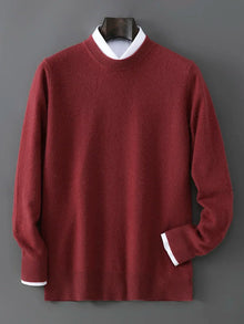 New Autumn And Winter Pure Wool Sweater Men's Round Neck Loose Thick Pullover Sweater Solid Color Cashmere Knitted Base Sweaters
