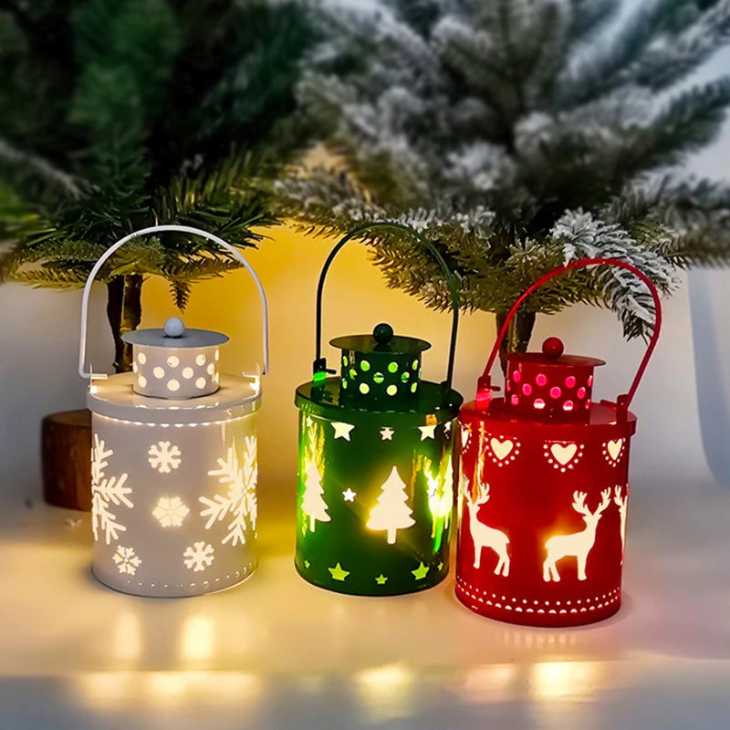 Vintage Christmas Hanging Lantern with LED Light for Home and Party Decor