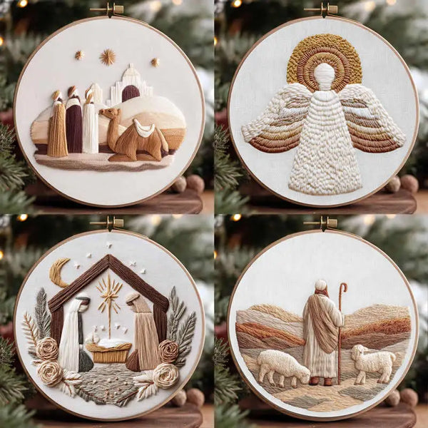 Christmas Holiday Blessing Embroidery Kit with EN Instructions,Thread,Pre-printed Cloth for Cross Stitch Kit