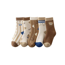 5 Pairs Winter Autumn Thicken Warm Kids Boys Half Socks Cartoon Bear Striped Cute Cozy Soft Brushed Breathable Children Socks