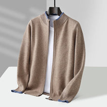 Cárdigan de punto grueso con cremallera y cuello alto para hombre, 100% lana merino, novedad de otoño e invierno, suéter tipo suéter de cachemir