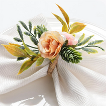 Napkin Rings, Set of 6 Flower Napkin Holders with Pearl Dinner Tables Rings for Wedding, Party, Christmas, Holiday