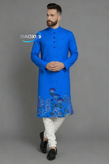 Men digital printed kurta vardha regular fit Mandarin collar long suitable All Occasions such wedding Hari Raya Aidilfitri.
