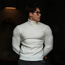 Nuevos suéteres de cuello alto para hombre, de punto a rayas, estilo urbano, abrigados, de manga larga, color sólido, estilo básico, tops casuales