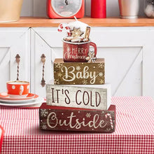 Christmas Tiered Tray Decor Creative Wooden Festive Text Stacked Block Ornaments for Party Home Festival
