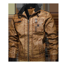Men's Vintage Faux Leather Biker Jacket with Stand Collar, Sizes XXS to 6XL