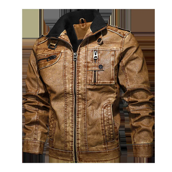 Causal Motorcycle Jackets Plus Size 8XL 3D Stand Collar Thick Tops Autumn Winter Brand Leather Jacket Men Vintage Biker PU Coat