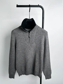 Autumn and Winter Men's Half High Neck Zipper Knitted Sweater Korean Version FashionCasualSolidColor Pullover Thickened and Warm