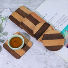 TIME OWNER Posavasos de madera de nogal y haya para té o café, manteles individuales decorativos, resistentes al calor, cuadrados, para bebidas, cuencos y teteras