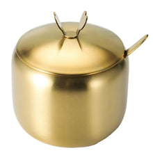 Useful Stainless Steel Sugar Bowl Gold Silver Large Capacity Seasoning Pot with Spoon Lid Durable Storage Jar Home