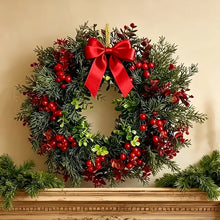 Christmas Decor Wreath with Bow with Red Berries Including Cranberries and Holly for Indoor and Outdoor Decoration