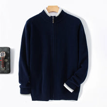 Cárdigan de punto grueso con cremallera y cuello alto para hombre, 100% lana merino, novedad de otoño e invierno, suéter tipo suéter de cachemir