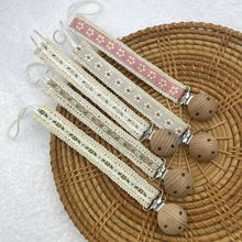Cadena de madera para chupete de bebé con estampado de flores, soporte para chupete, protector, colgante para dentición, accesorios para bebé