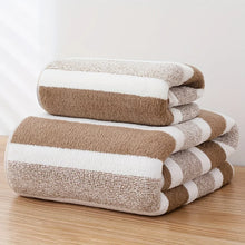 2pcs/set, Hand Towel Bath Towel Absorbent Striped Pattern Quick Drying Bath Towel Face Towel Beach Towel Bathroom Accessories