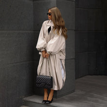 Women's Autumn Long Trench Coat Stand Collar Button Batwing Sleeves Side Slit Oversized Jacket Chic High Street Windproof Outfit