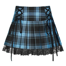 Goth Skirts Summer Y2K Woman Skirts Pink Stripe Plaid Lace Trim Pleated School Plaid Skirt Ladies Aesthetic Tie Up Jupe Femme