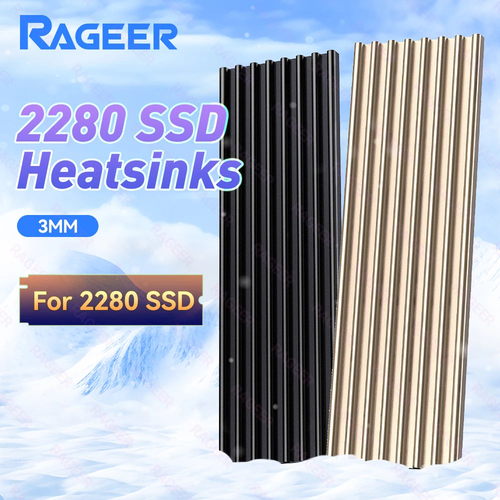 RAGEER M.2 Solid State Drive Heat Sink Aluminum Alloy M.2 2280 SSD Cooler with Thermal Pad，for 2280 Drives