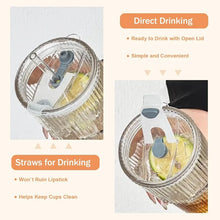 400/600ML Striped Glass Coffee Cup Transparent Drinking Cup with Lid and Straw Large Capacity Juice Iced Coffee Cup Drinking Cup