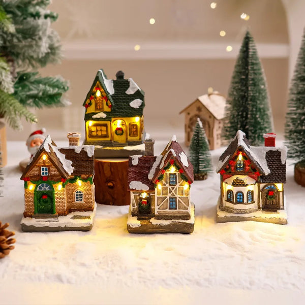 Decoraciones navideñas de casitas con luz para el hogar, adornos, regalo de Navidad para niños, Año Nuevo 2025, decoración navideña, luz nocturna para dormitorio con batería
