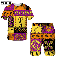 YUHA,Newest African Print Women's/Men's T-shirts Sets Africa Dashiki Men’s Tracksuit/Vintage Tops Sport And Leisure Summer Male