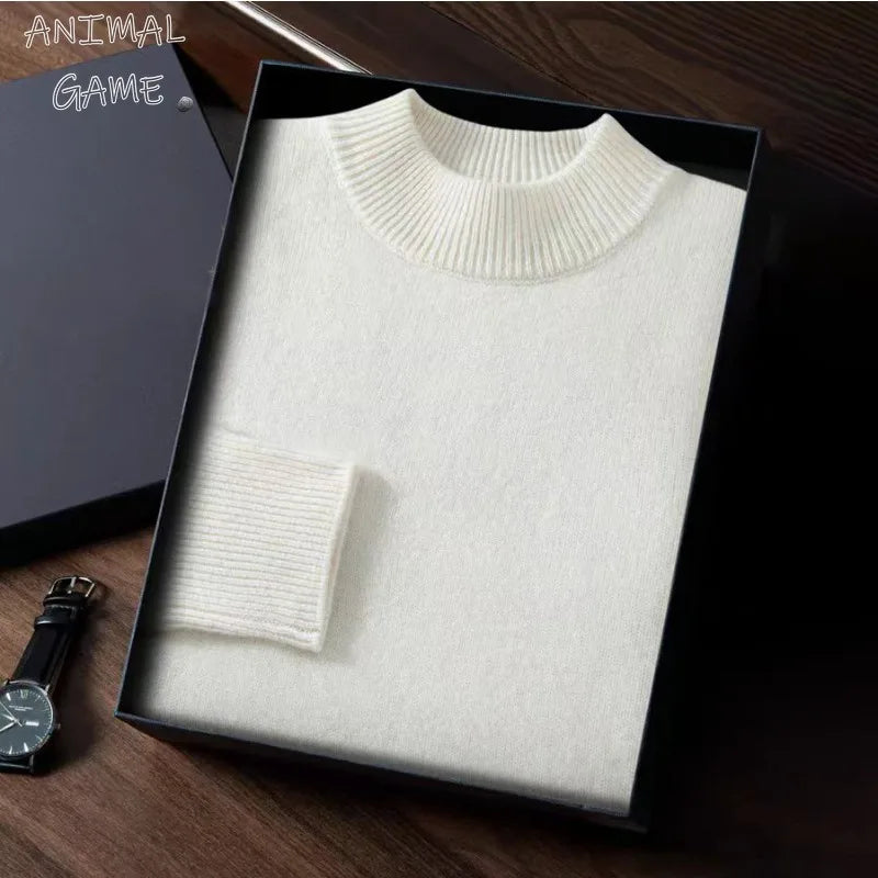Animal Game Autumn Mens Cold Blouse Basic Solid Pullover Sweaters Mock Neck Woolen Knitwear Oversized Outdoor Warm Work Sweater