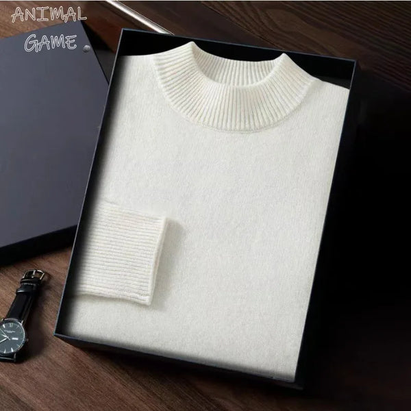 Suéter de punto de lana para hombre, estilo casual, cuello alto, color sólido, holgado, cálido, ideal para actividades al aire libre y trabajo.