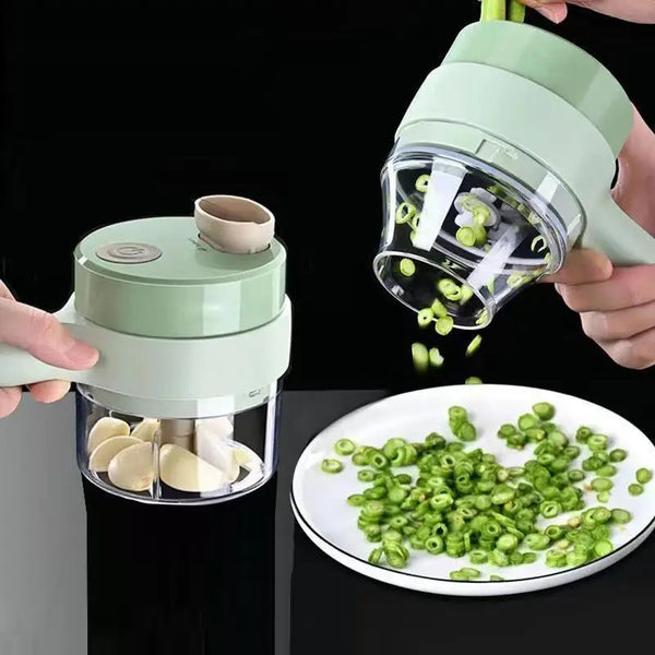 Set de cortador de verduras eléctrico 4 en 1, picador de ajo inalámbrico portátil, trituradora de alimentos, máquina picadora de carne, para pelar y rebanar alimentos
