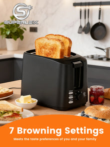 SUPERLEX Toaster 2 Slice Wide Slot 6 Modes Automatic Breakfast Machine 3-Buttons Small Stainless Steel Bread Toaster