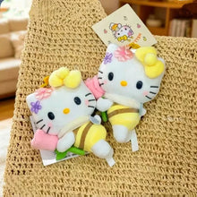 garden little bee series kitty Honey Bee plush toy keychain Cartoon flower kitty cat Soft Stuffed doll bag charm
