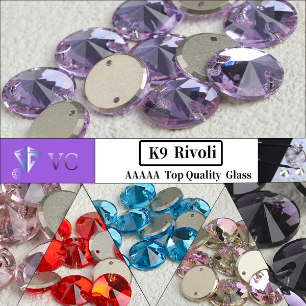 VC Wholesale Rivoli Top Quality K9 Glass Sew On Rhinestones Crystal Box-packed Flatback Sewing Stones For Garment Decorations