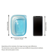 A Set of 6 Transparent Stackable Plastic Food Storage Containers with Blue Lids and Measurement Markings—Reusable, Dishwasher Sa