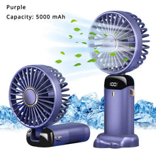 5000mAh Handheld Mini Fan Wireless USB Rechargeable Portable Digital Display Phone Holder Fan 5 Speed Foldable Neck Hanging Fans