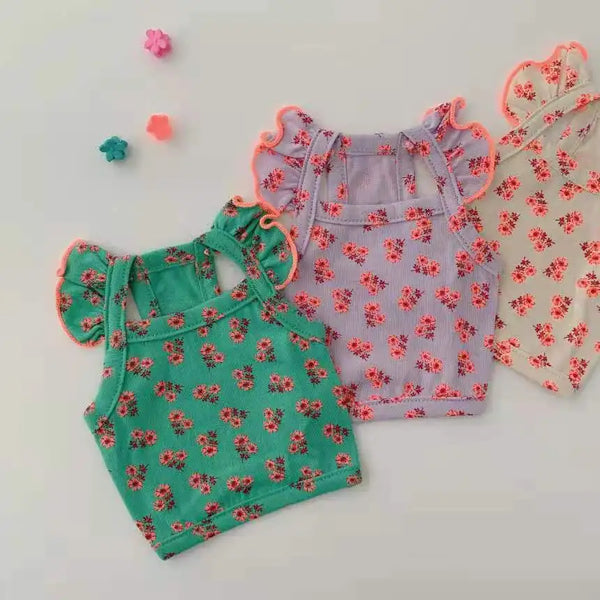 Cute Floral Pet Vest Dog Cat Flying Sleeve Fungus Curling Small Flower Teddy Bear Spring Summer Pet Clothes Supplies Dog Clothes